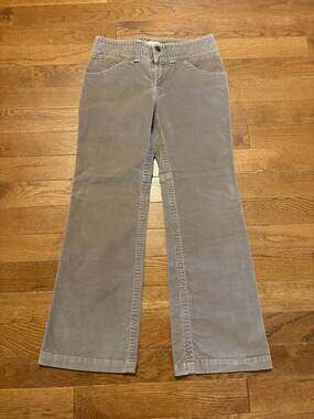 Y2k London Jean velvet Flare Pants Size 6 Short Grey Stretch Khakis with l Flap
